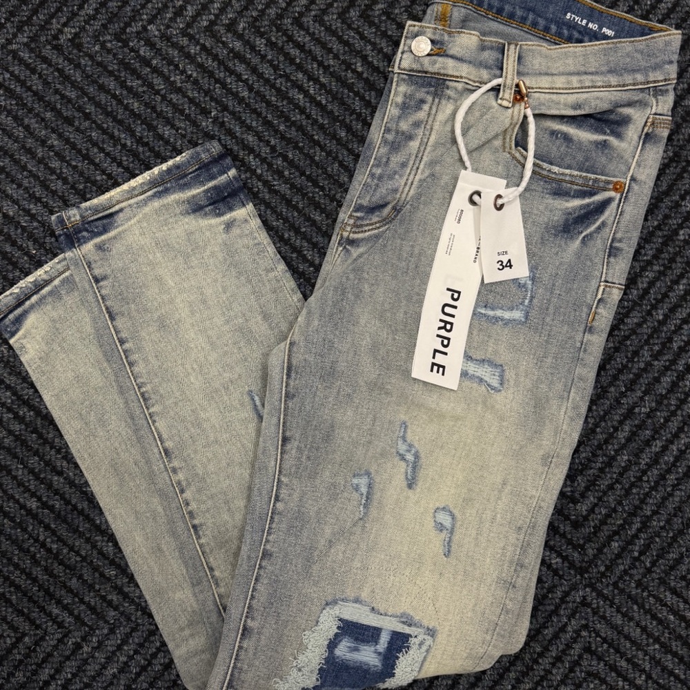 Purple Men's Slim Jeans - Distressed Blue
